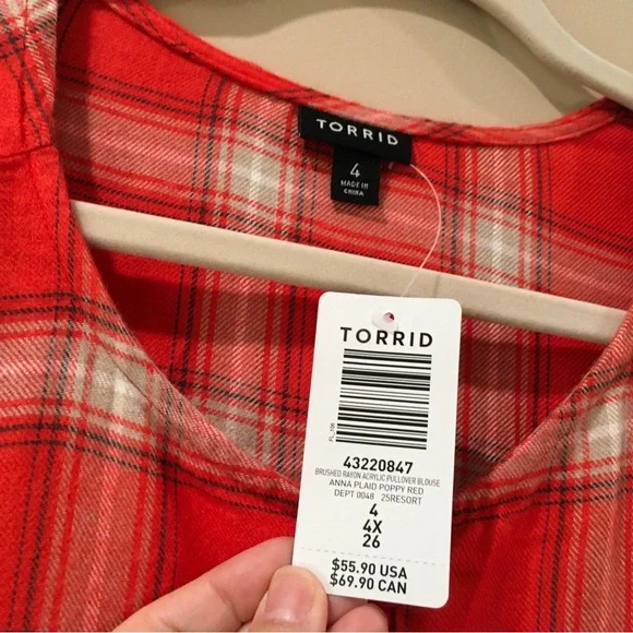 Torrid Women Plus 4X Soft Flannel Plaid Tunic Top Orange Button Long Sleeve New - Picture 4 of 8